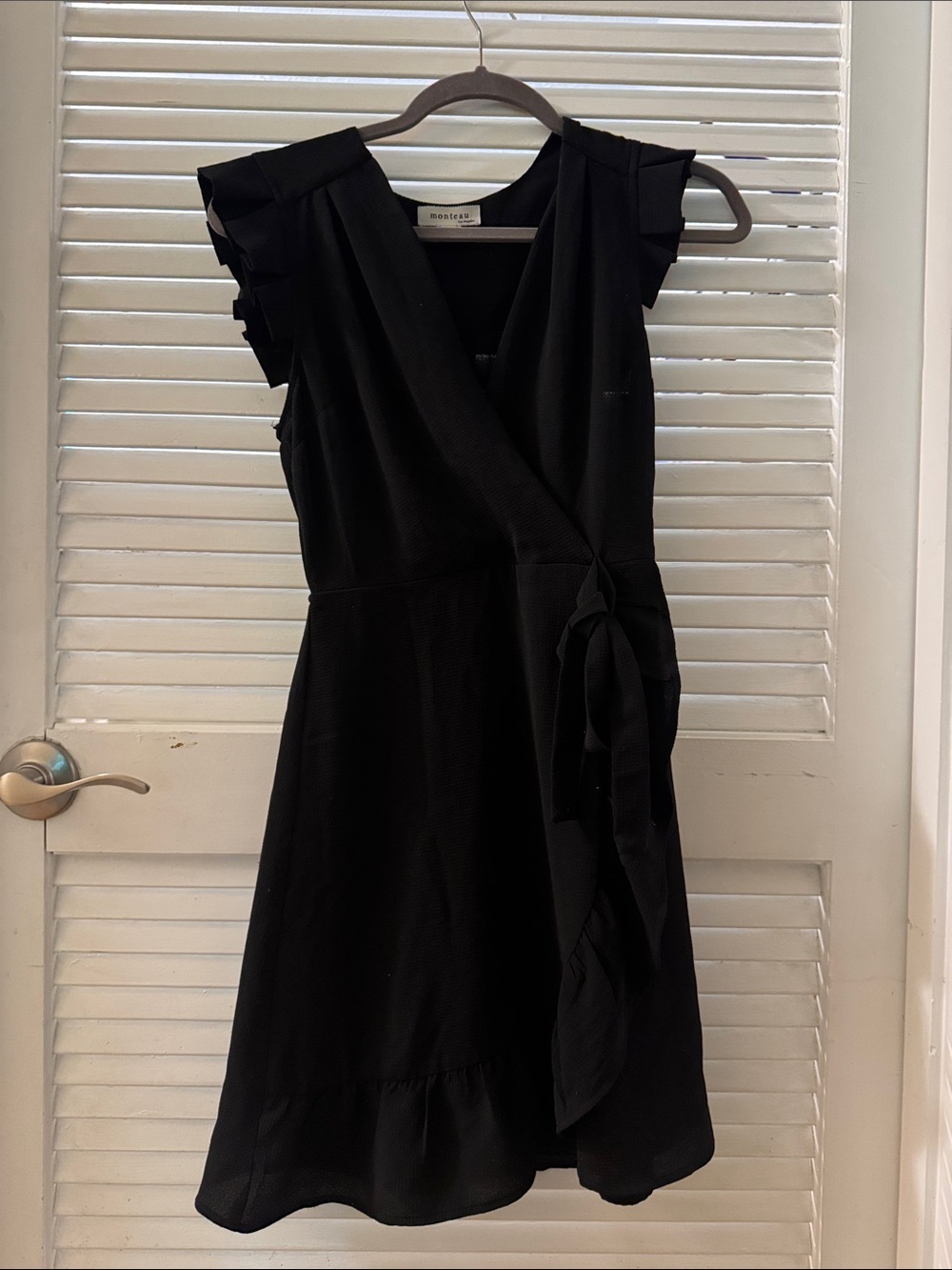 Monteau Black Ruffle Sleeve Wrap Mini Dress